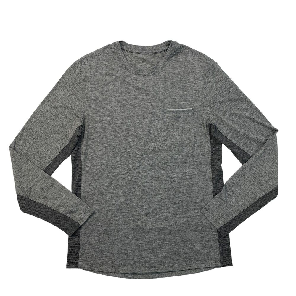 Lululemon Shirt Mens M Medium Grey Stretch Long Sleeve Performance Pocket Tee